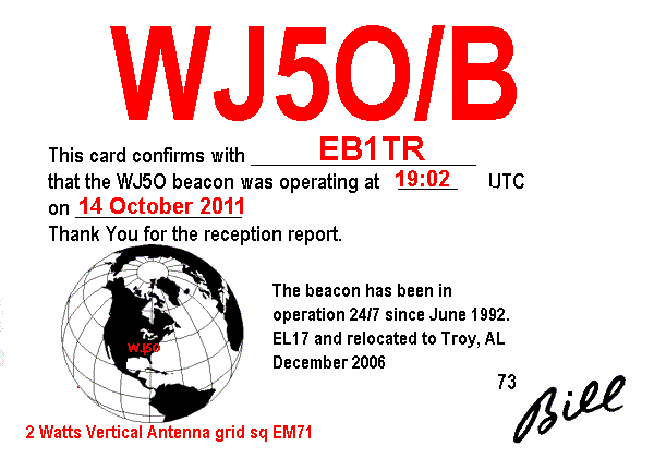 QSL del Beacon WJ5O/B